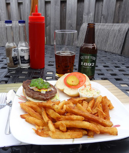 Moose burger, fries,and beer.  Not a bad day.