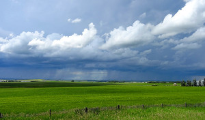 Storm clouds to the west.