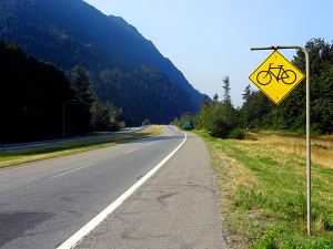 Bicycle-friendly road out of Hope.