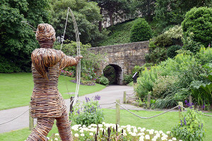 Robin Hood statue.  The bridge is one of the remaining pieces from the castle.