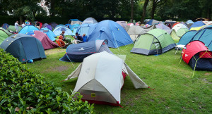 Camping near Central Station in Amsterdam.